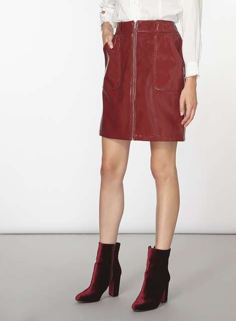 Red Leather Look Mini Skirt